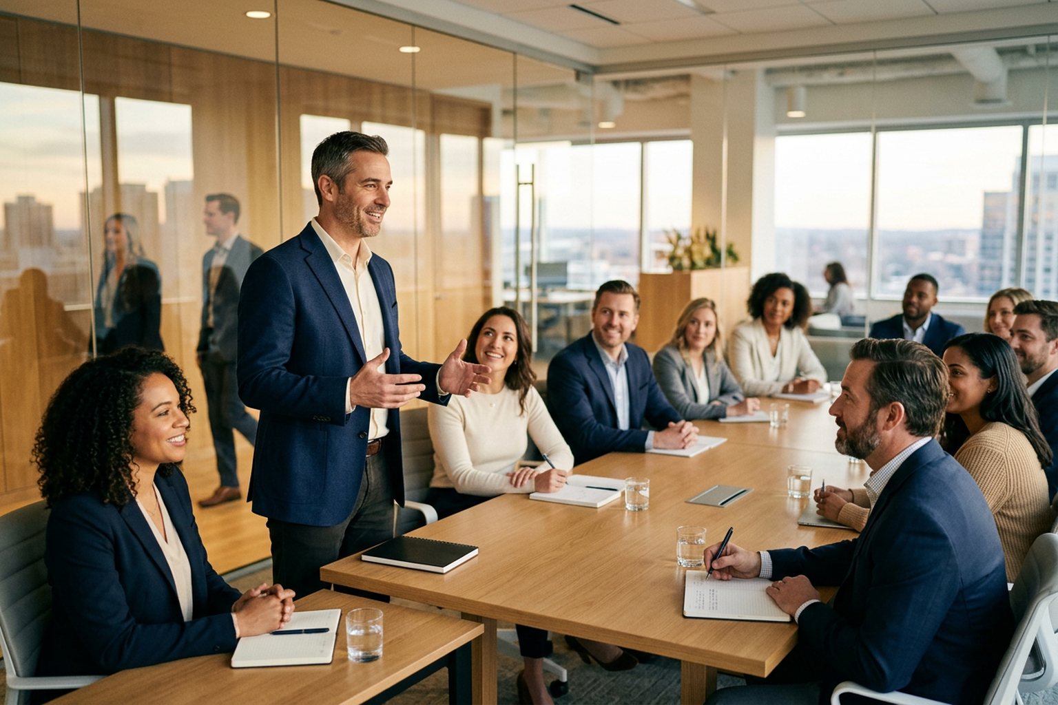 A corporate trainer leading a professional development session in the United States